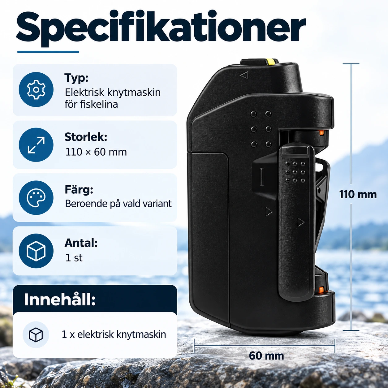 Elektrisk knytmaskin för fiskelina med handhållen design