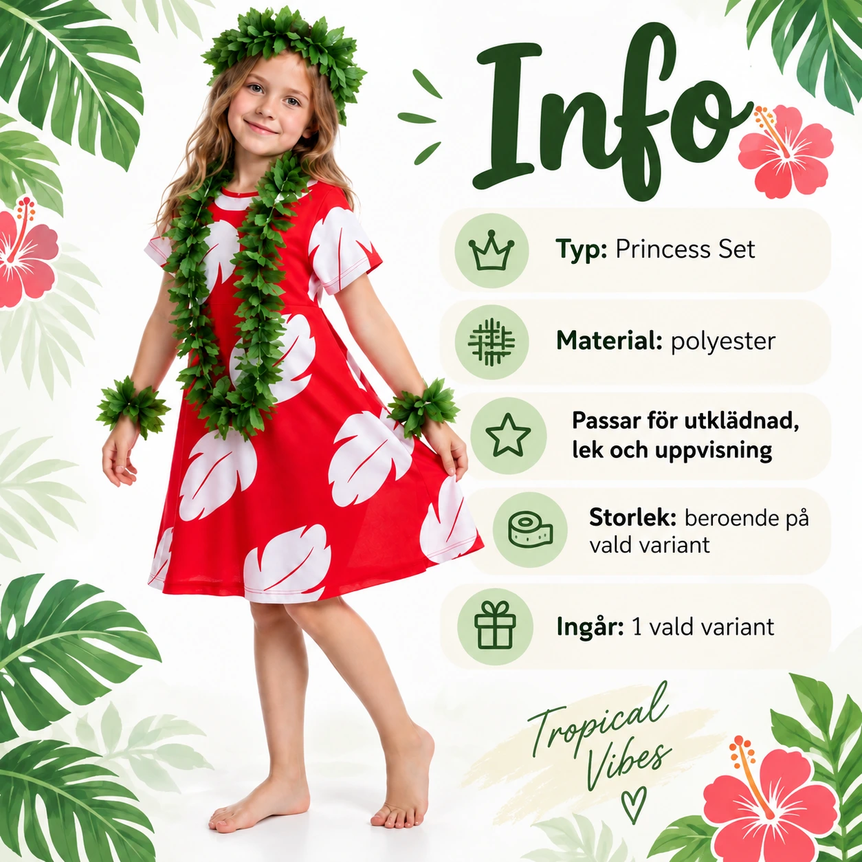 Lasten mekko trooppisella lehtikuviolla