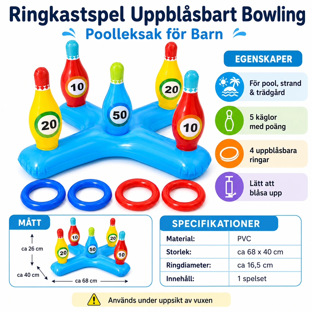 Ringkastspel Uppblåsbart Bowling – Poolleksak för Barn