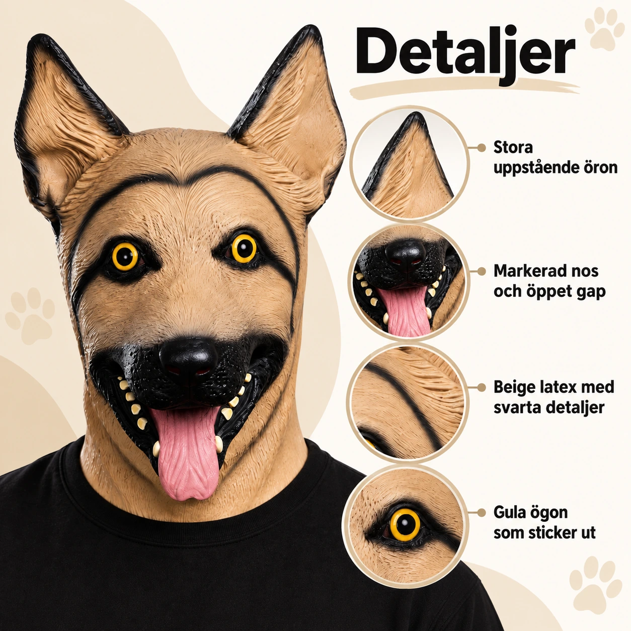 Heldekkende hundemaske i lateks