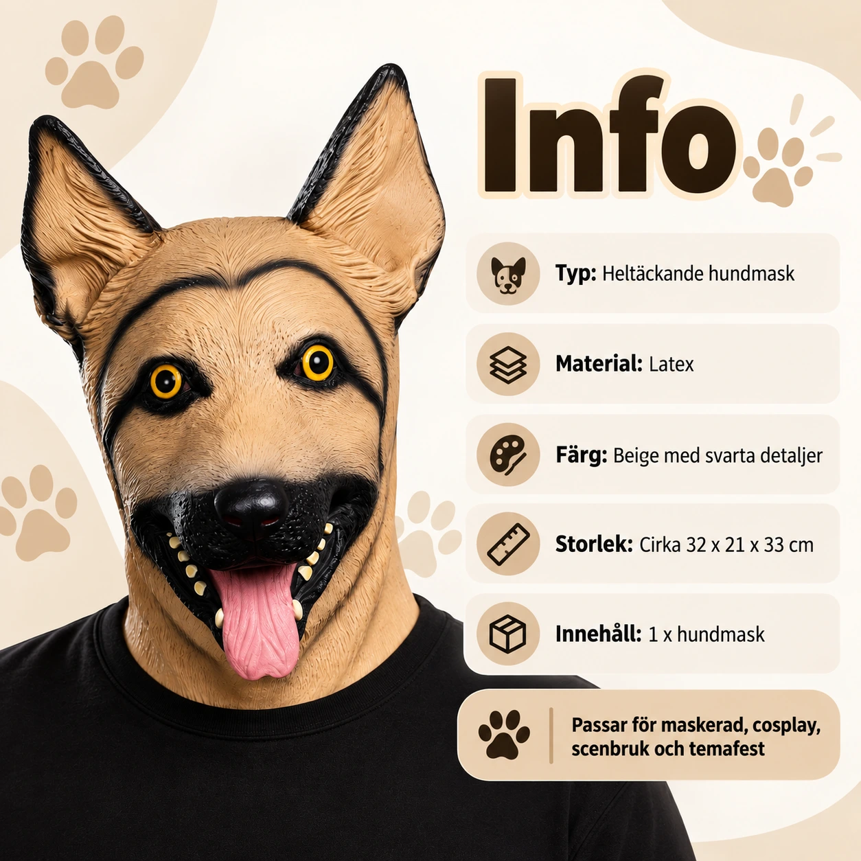 Heldekkende hundemaske i lateks
