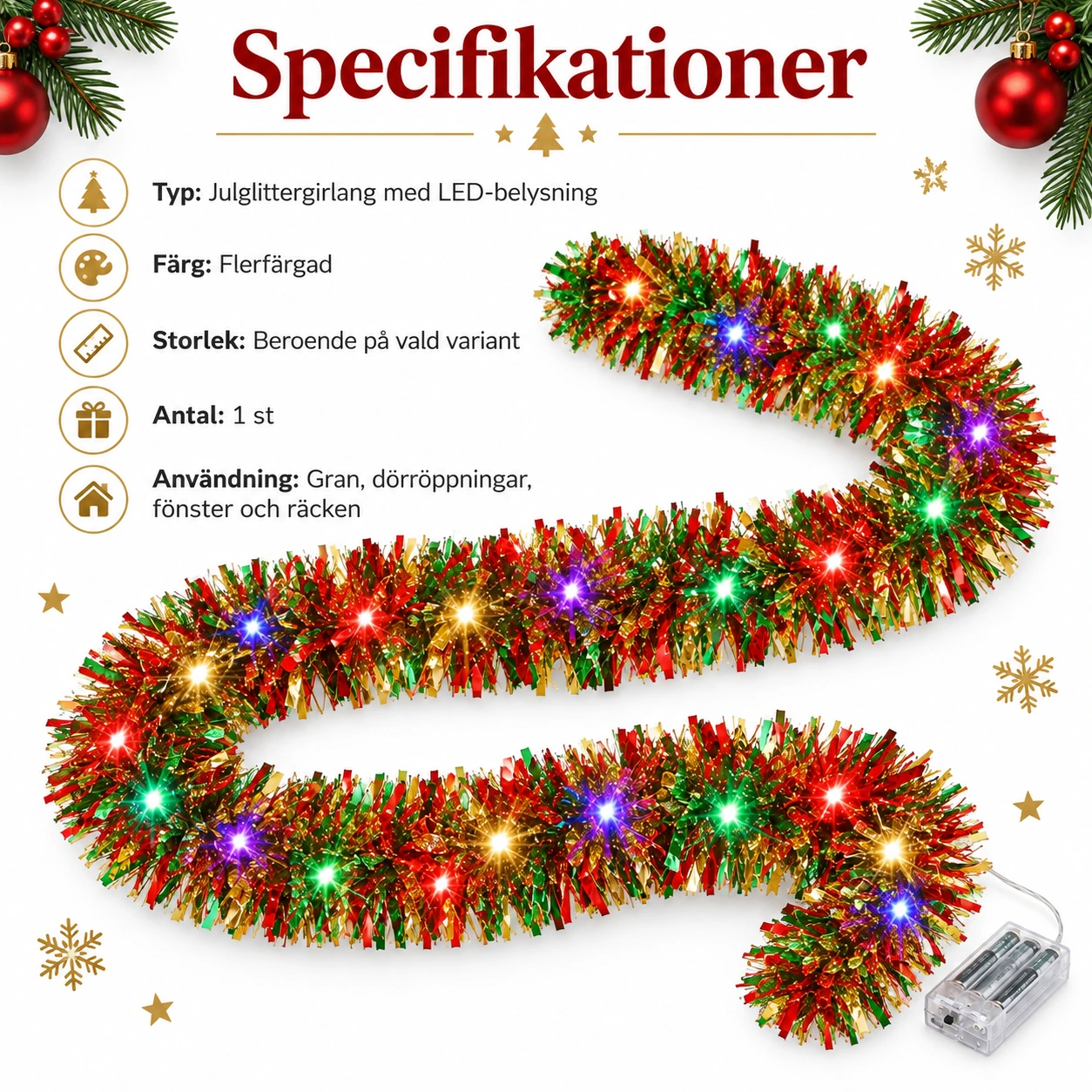 LED-julgirlang för gran och dekoration
