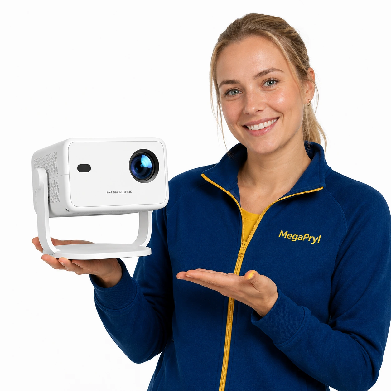 Bärbar projektor med Android 14 och automatisk keystone