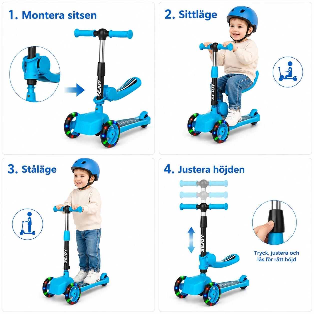 Barnsparkcykel 3-i-1 – Med Sits & LED-hjul