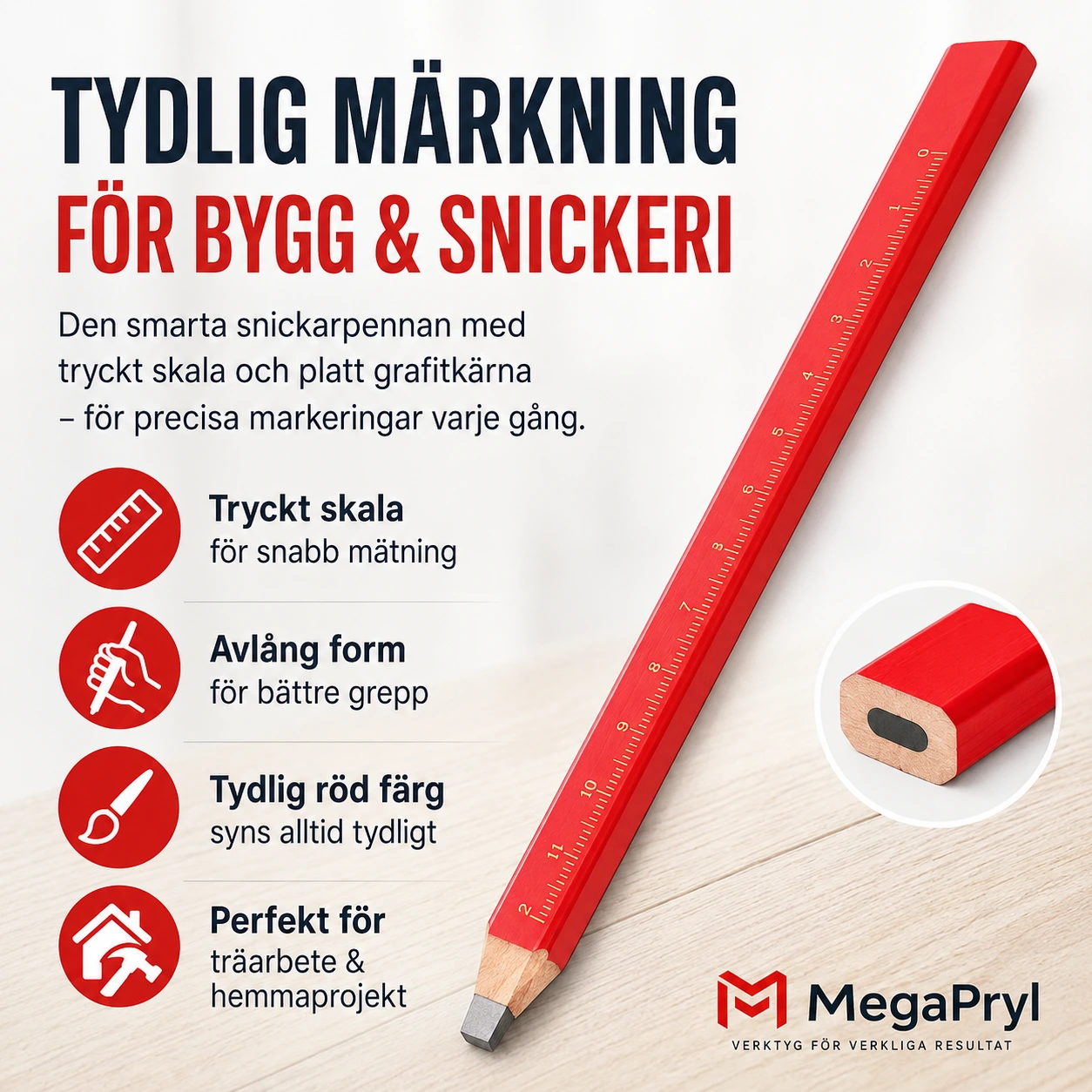 Snickarpenna för märkning och mätning