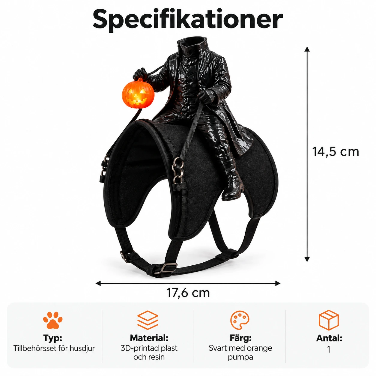 Tillbehörsset för husdjur med huvudlös ryttare, svart