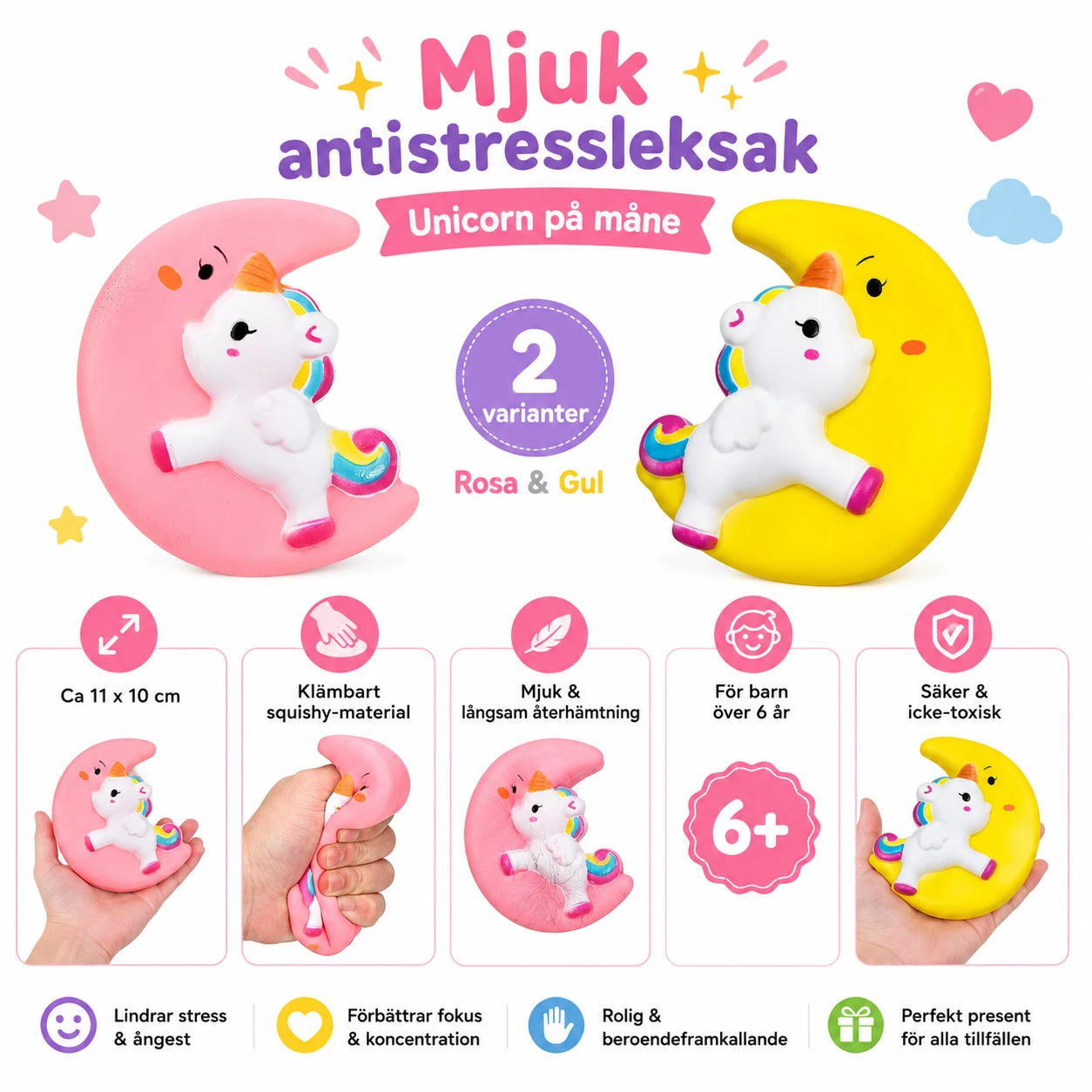 Enhörning Måne Squishy Pink