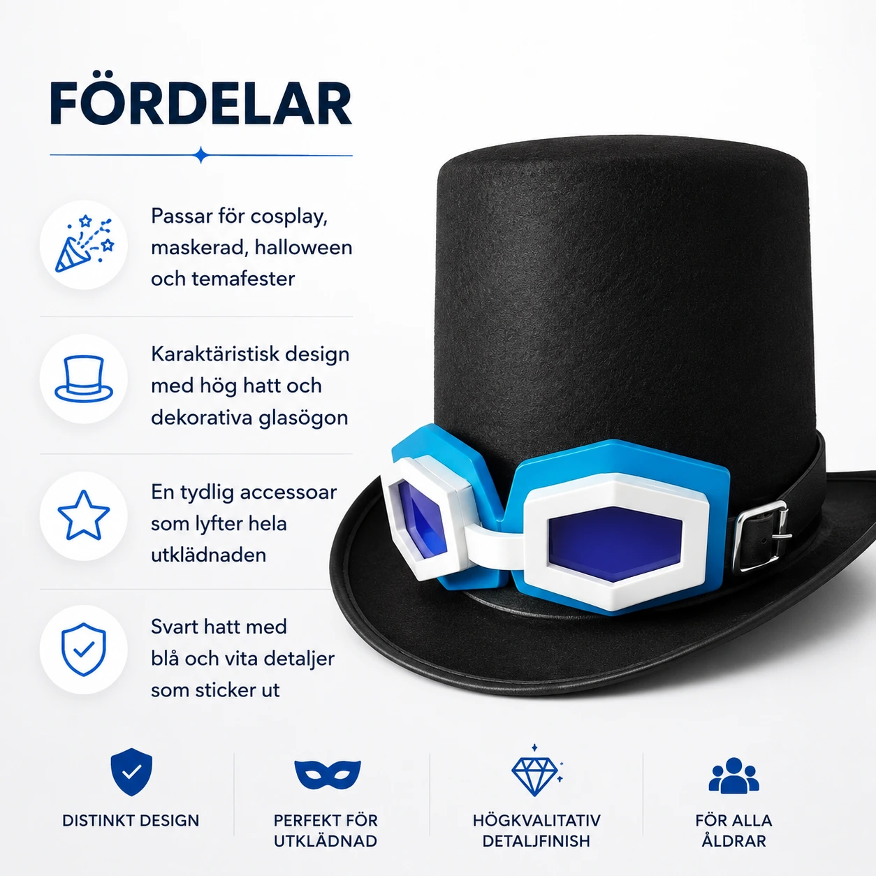 Cosplayhatt med glasögon för maskerad och halloween