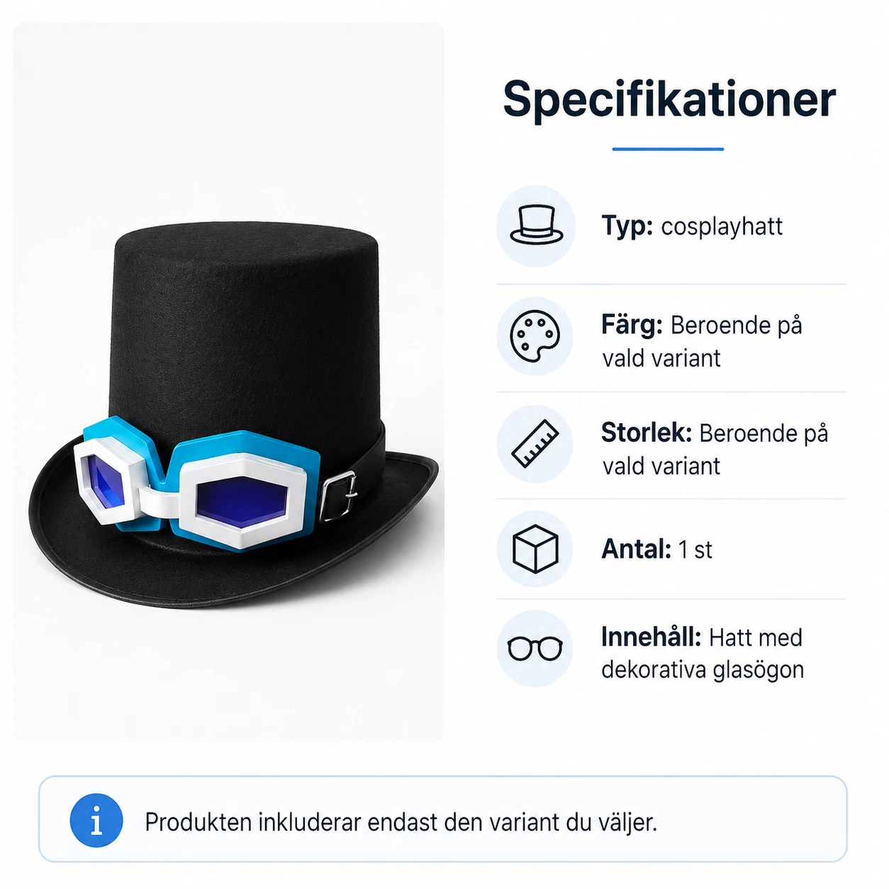 Cosplayhatt med glasögon för maskerad och halloween
