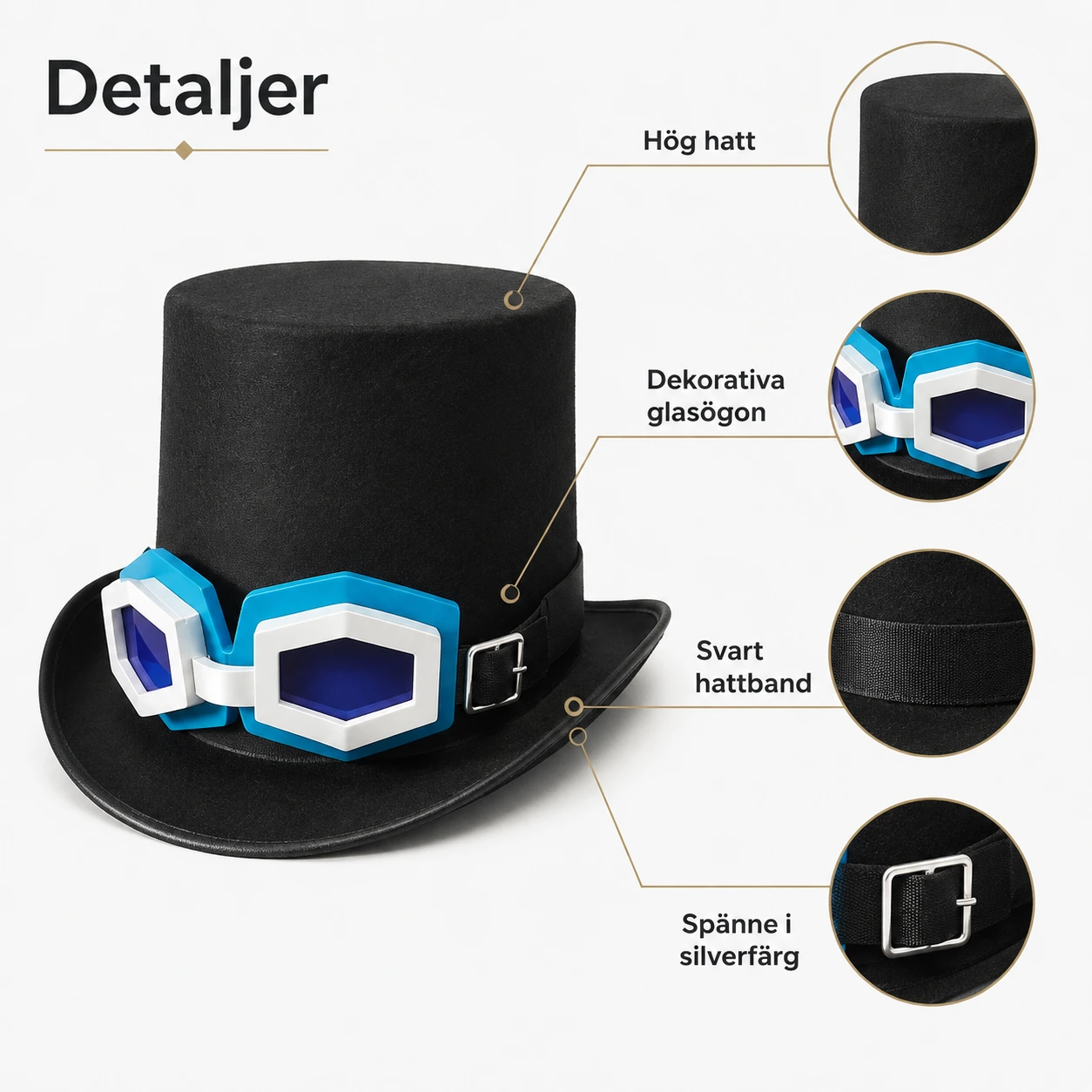 Cosplayhatt med glasögon för maskerad och halloween