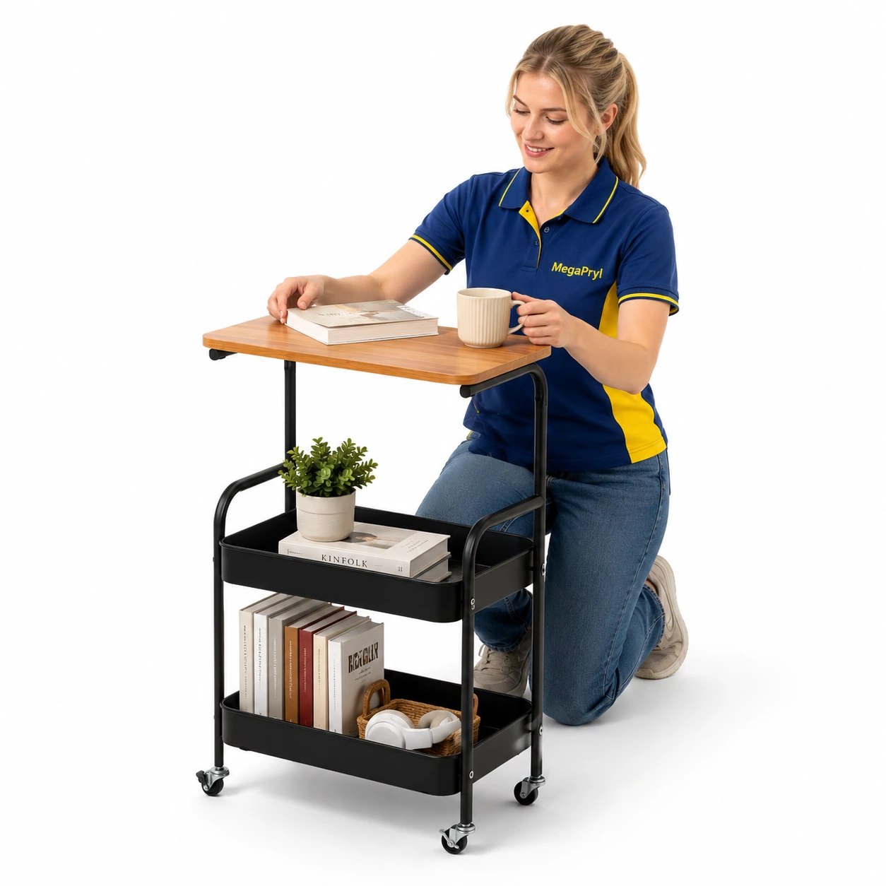 Rullvagn med sidobord och hjul för hem och kontor