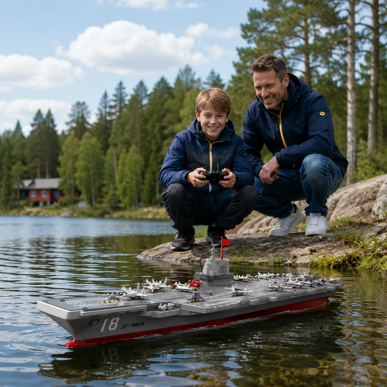 Radiostyrd hangarfartygsbåt med 2,4 GHz fjärrkontroll