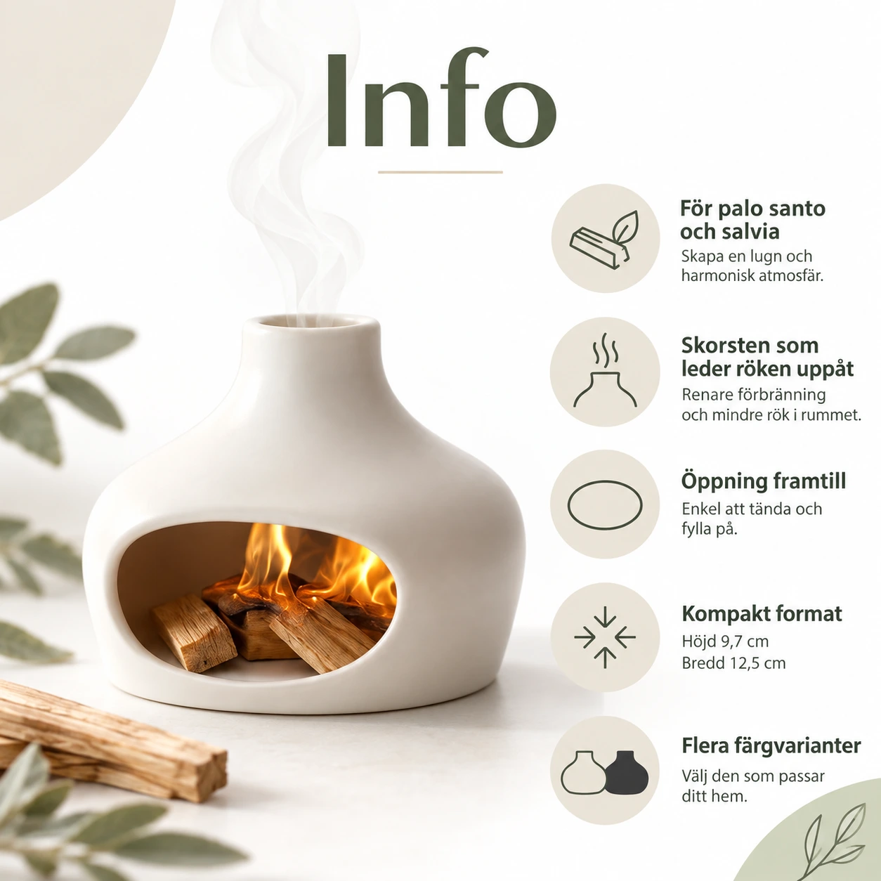 Rökelsebrännare med skorsten för palo santo och salvia
