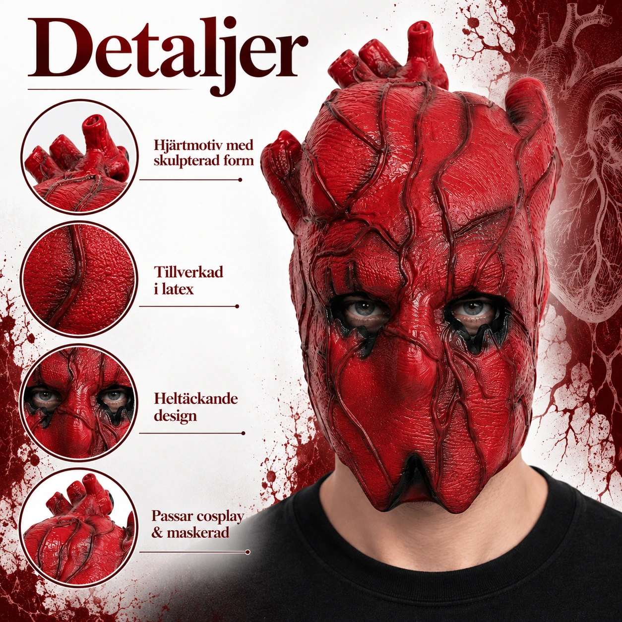 Hjertemaske i lateks for cosplay