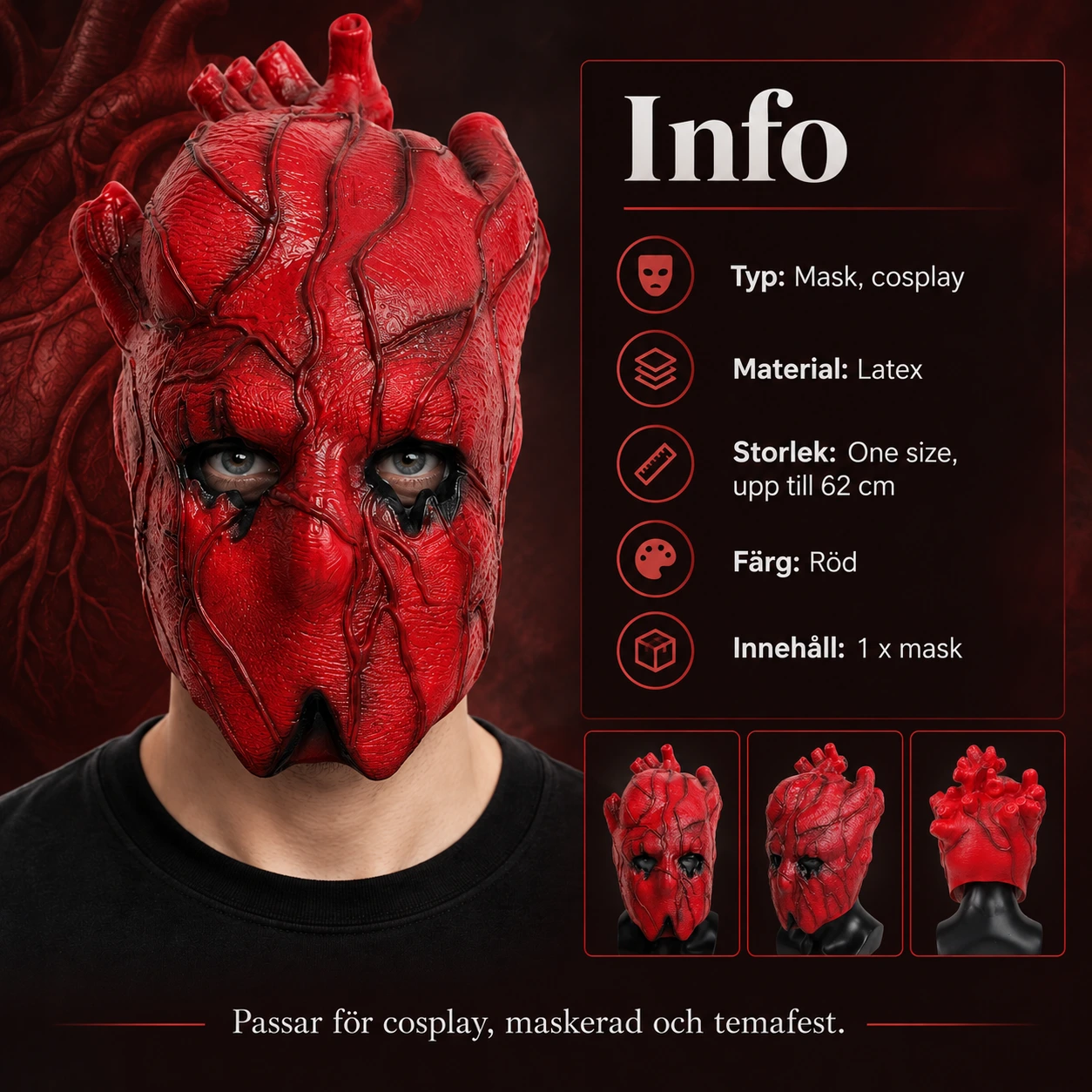 Hjertemaske i lateks for cosplay