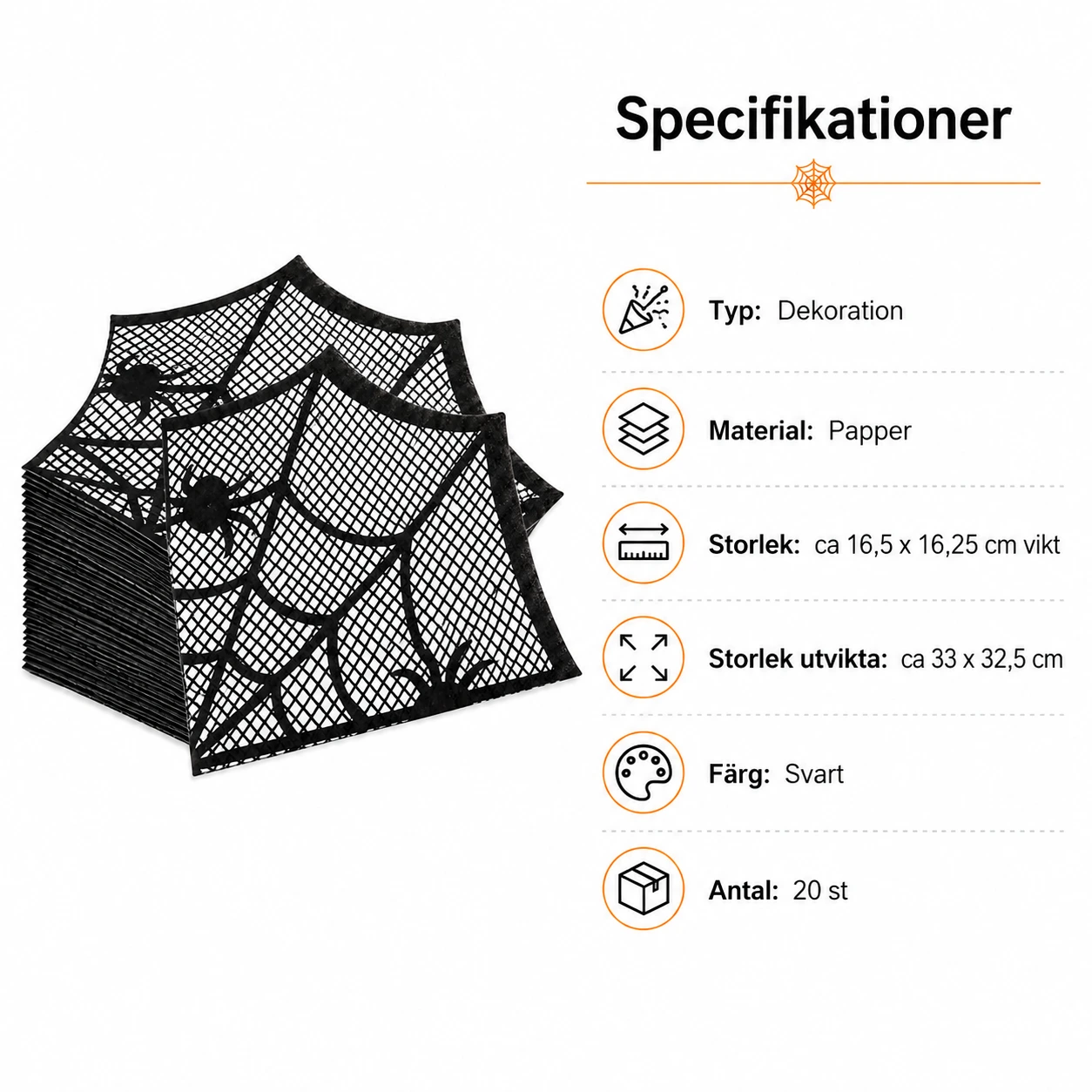 Servetter med spindelnät för halloween, 20-pack