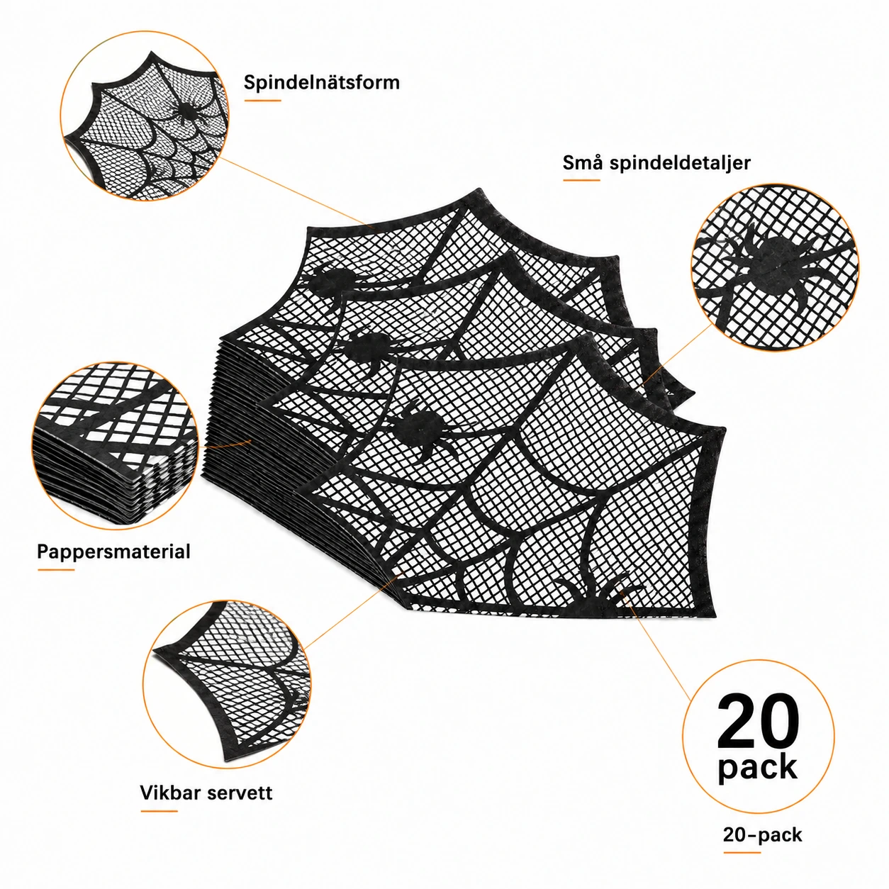 Servetter med spindelnät för halloween, 20-pack