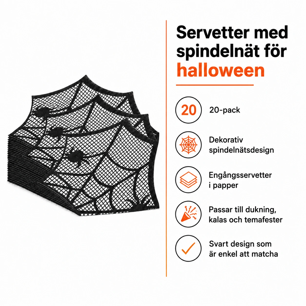 Servetter med spindelnät för halloween, 20-pack