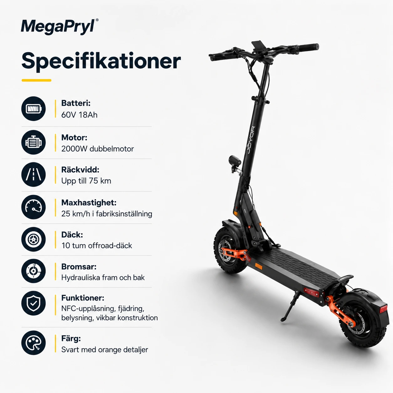 Elscooter Vikbar 2000W Dubbelmotor 60V 18Ah