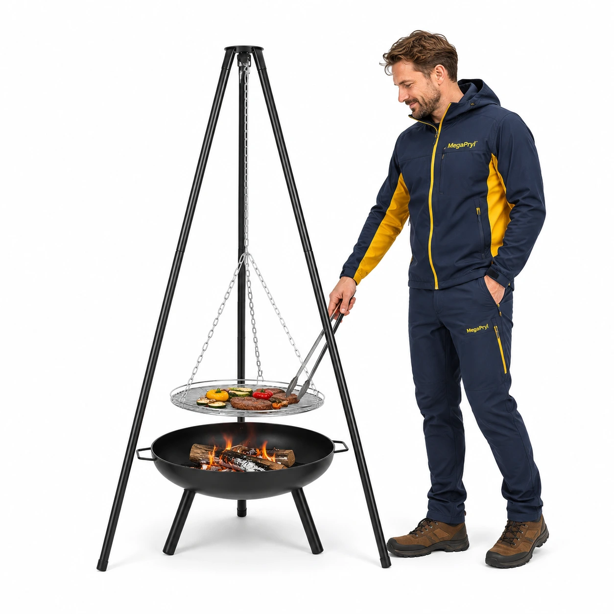 Eldstad med Grillgaller på Stativ 68 cm Höjdjusterbar