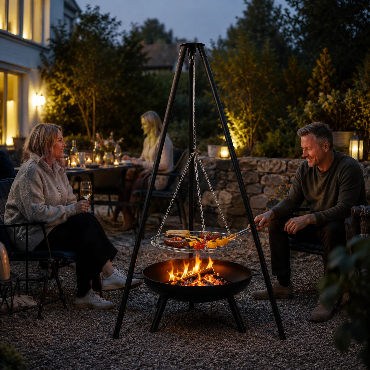 Eldstad med Grillgaller på Stativ 68 cm Höjdjusterbar