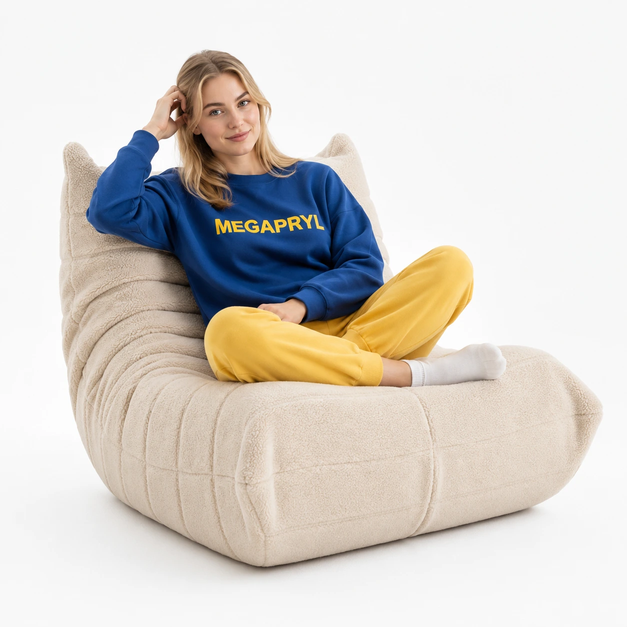 Golvfåtölj i Teddy Beige med Hög Rygg