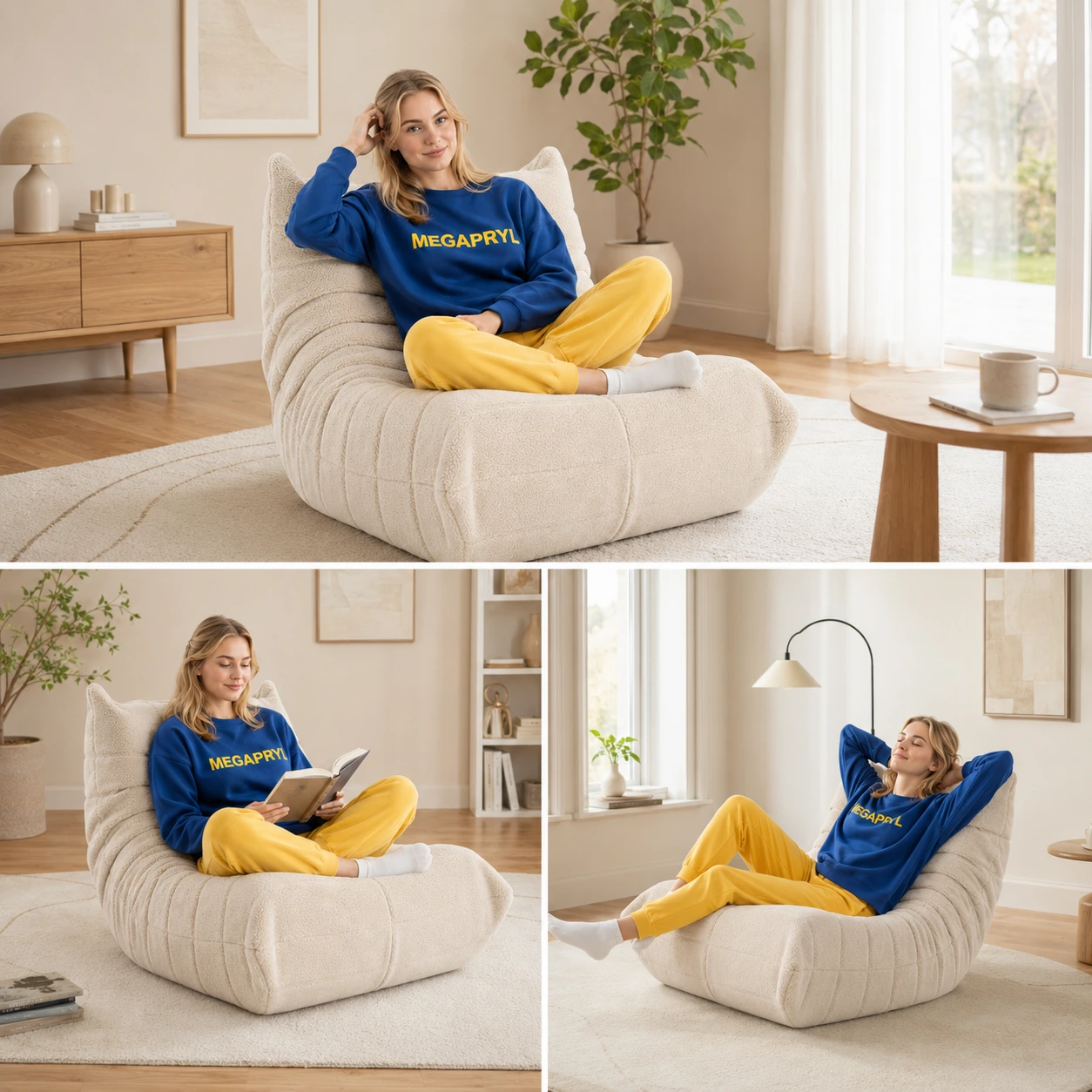 Golvfåtölj i Teddy Beige med Hög Rygg