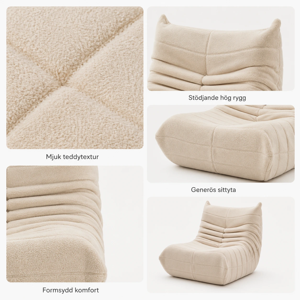 Golvfåtölj i Teddy Beige med Hög Rygg