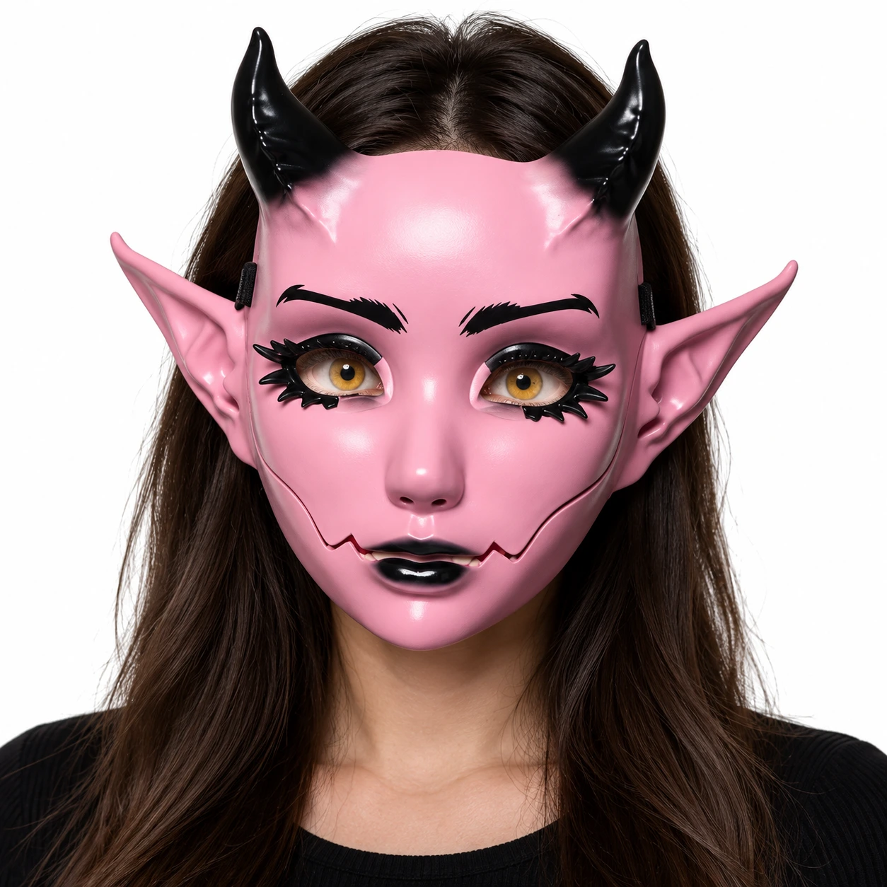 Mask djävul i plast med rörlig käke - rosa