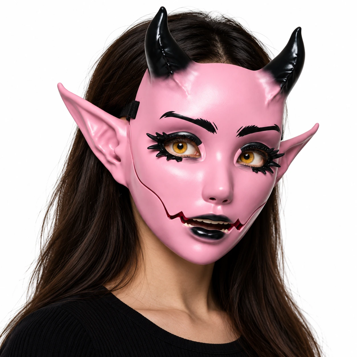 Mask djävul i plast med rörlig käke - rosa