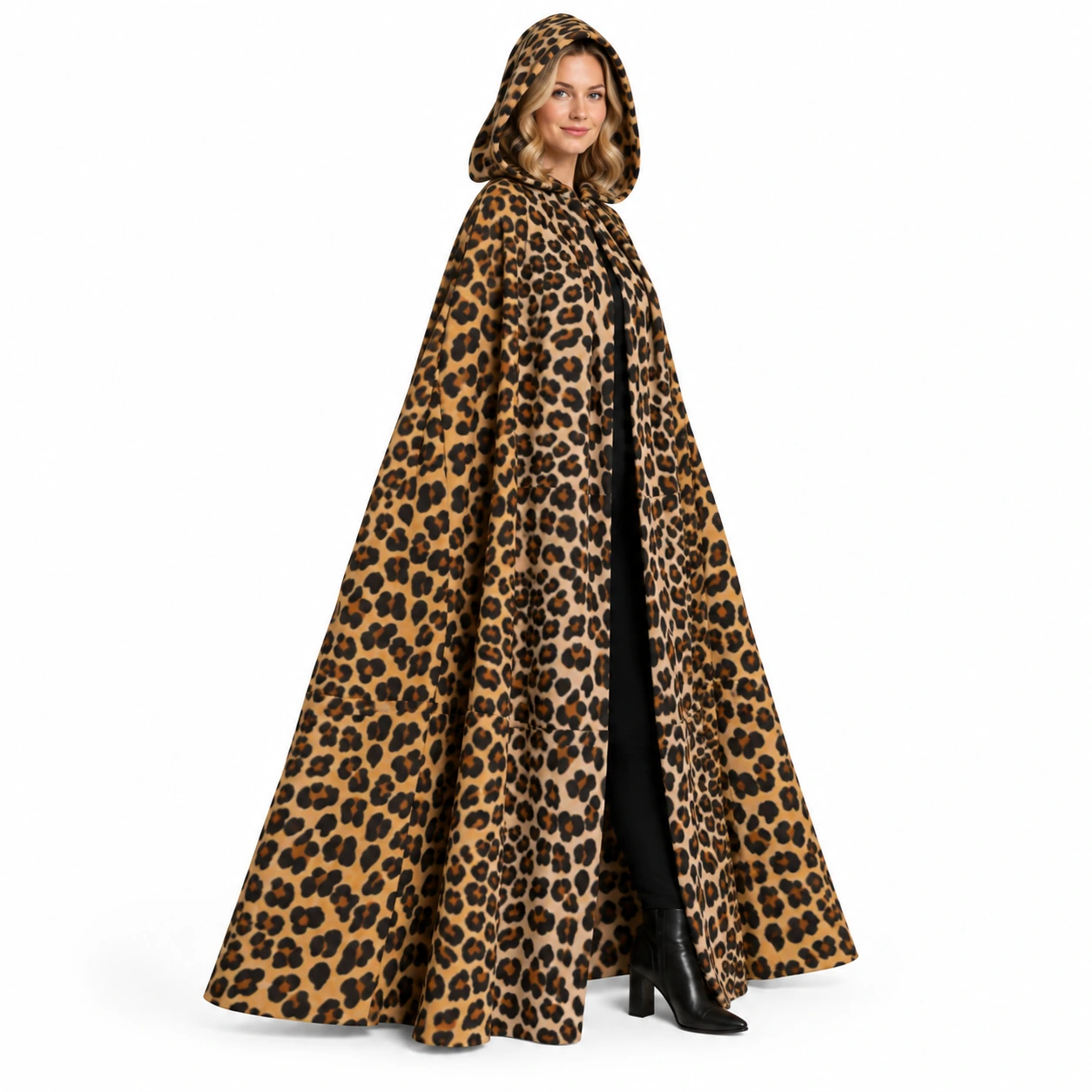 Brun Leopardmönstrad Mantel med Luva