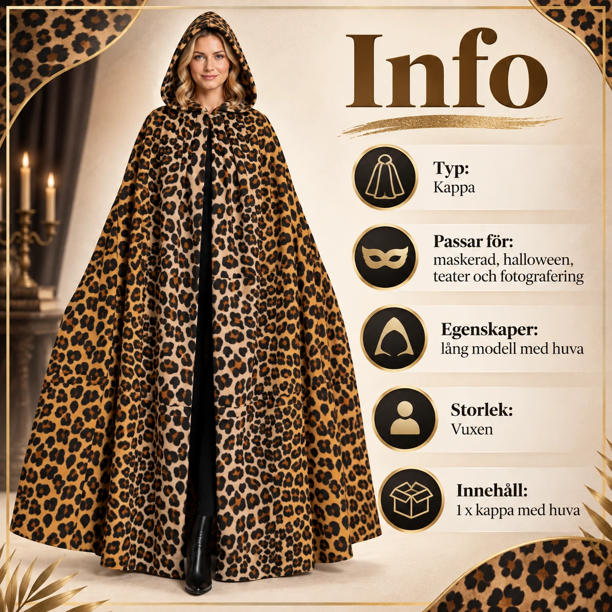 Brun Leopardmönstrad Mantel med Luva