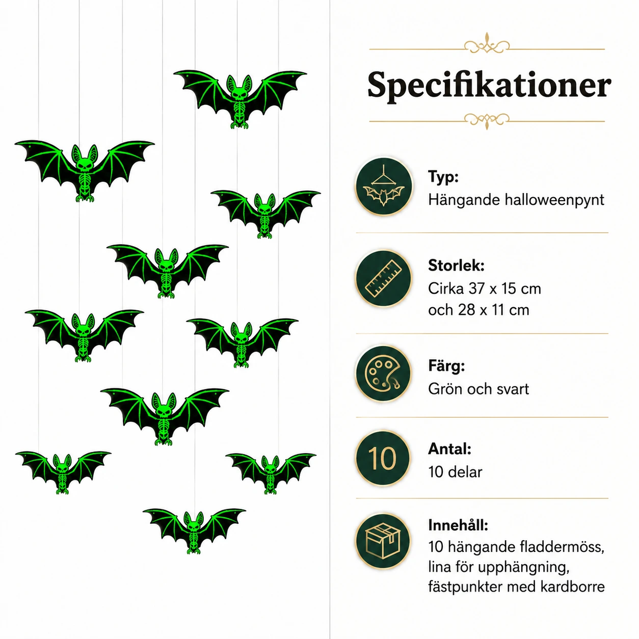 Hängande halloweenfladdermöss för dekoration, 10-pack