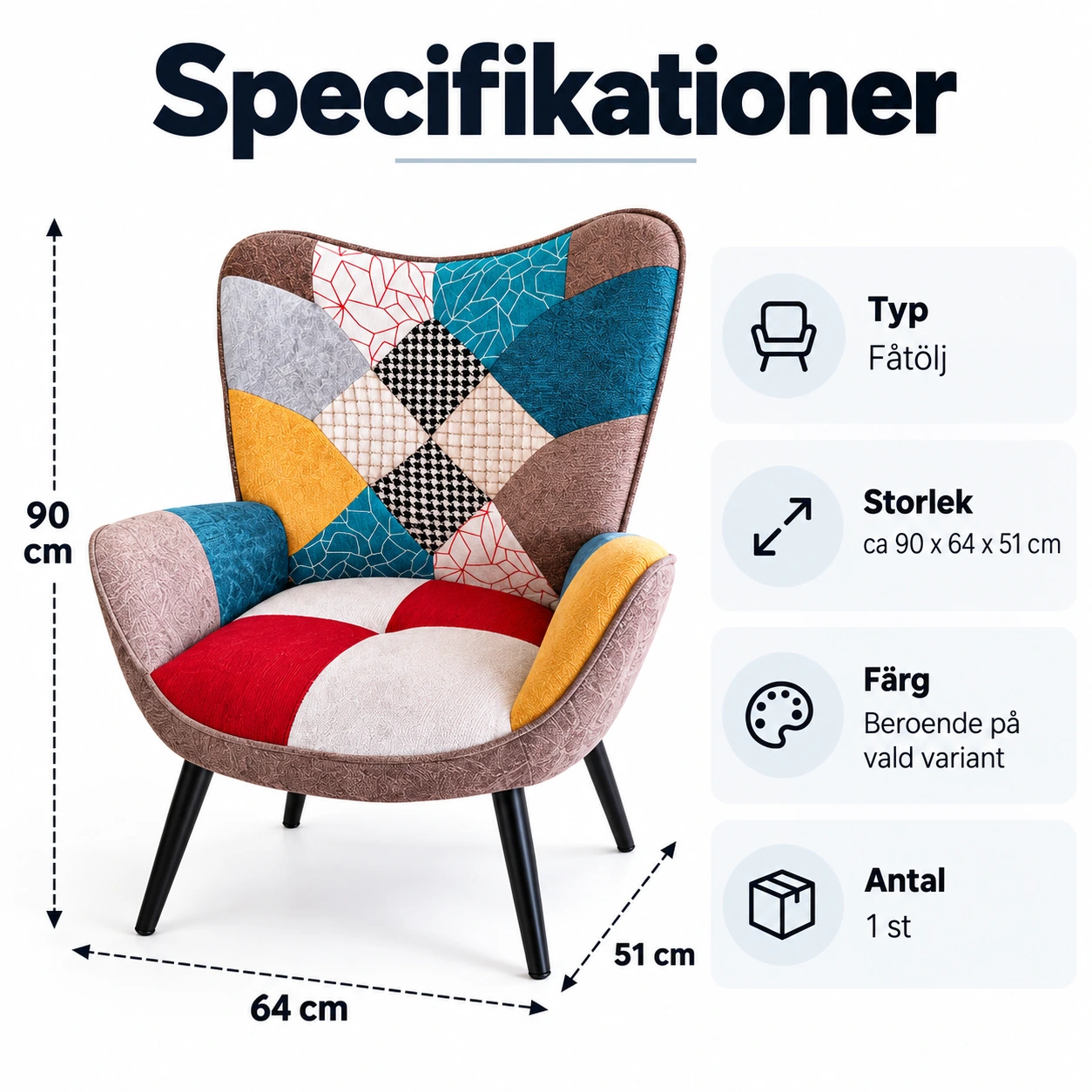 Fåtölj med armstöd för vardagsrum och matplats