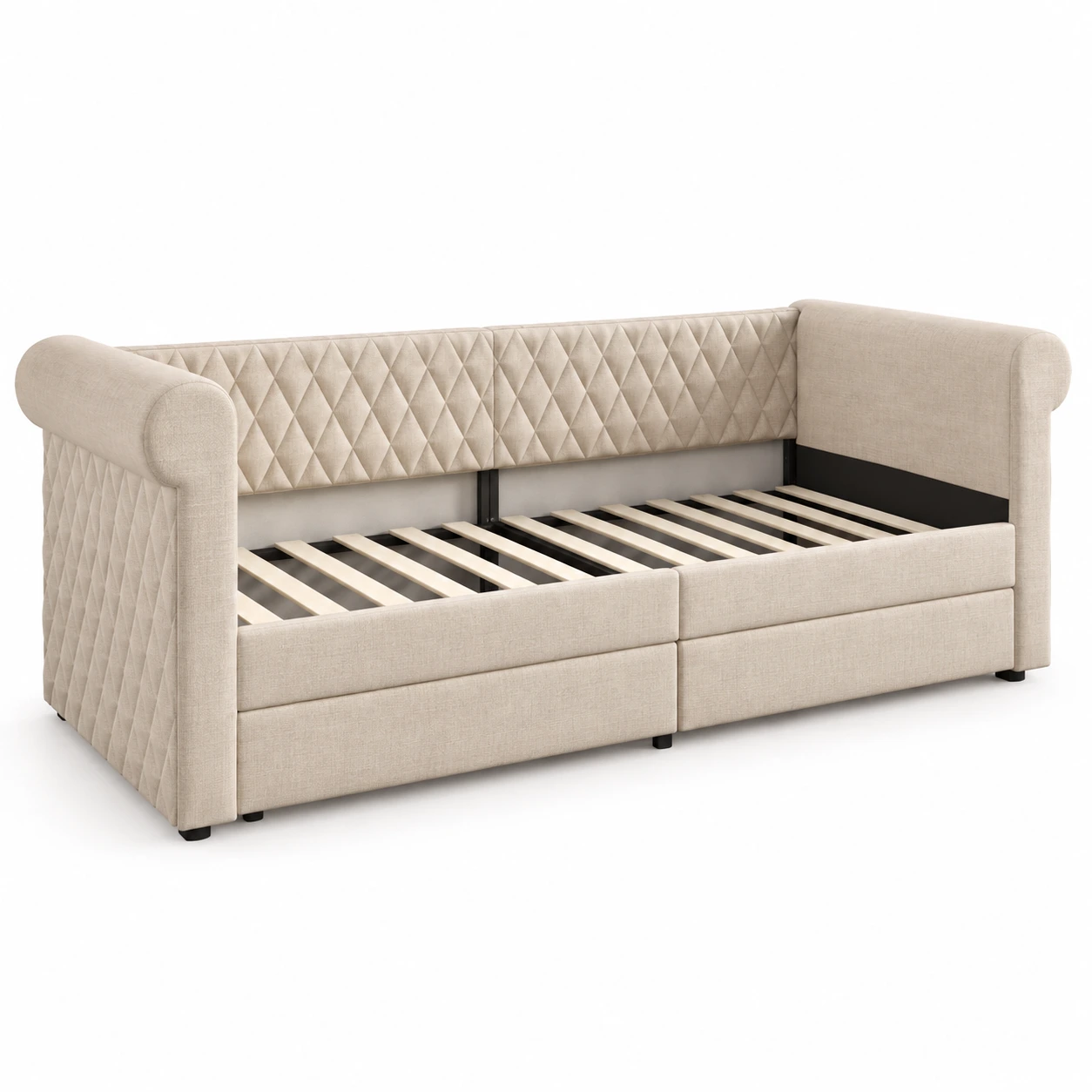 Bäddsoffa Beige 90x200 cm med 2 förvaringslådor