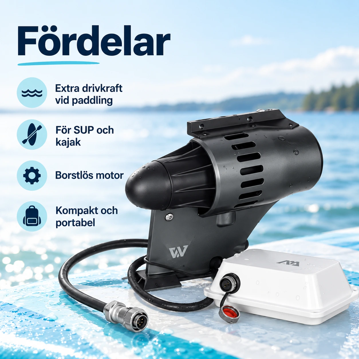 Undervattensmotor för SUP och kajak med extern batterianslutning