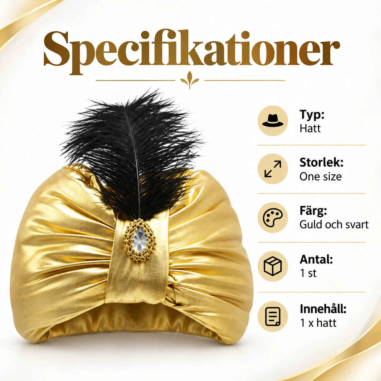 Guldturban med Svart Fjäder och Juvel