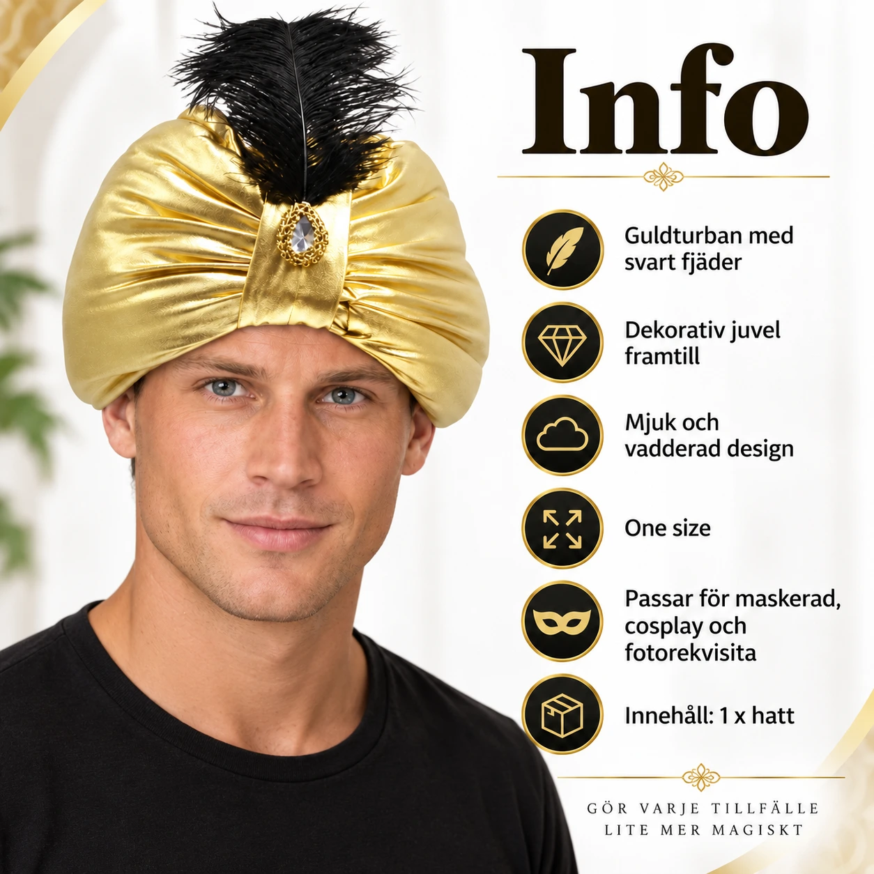 Guldturban med Svart Fjäder och Juvel