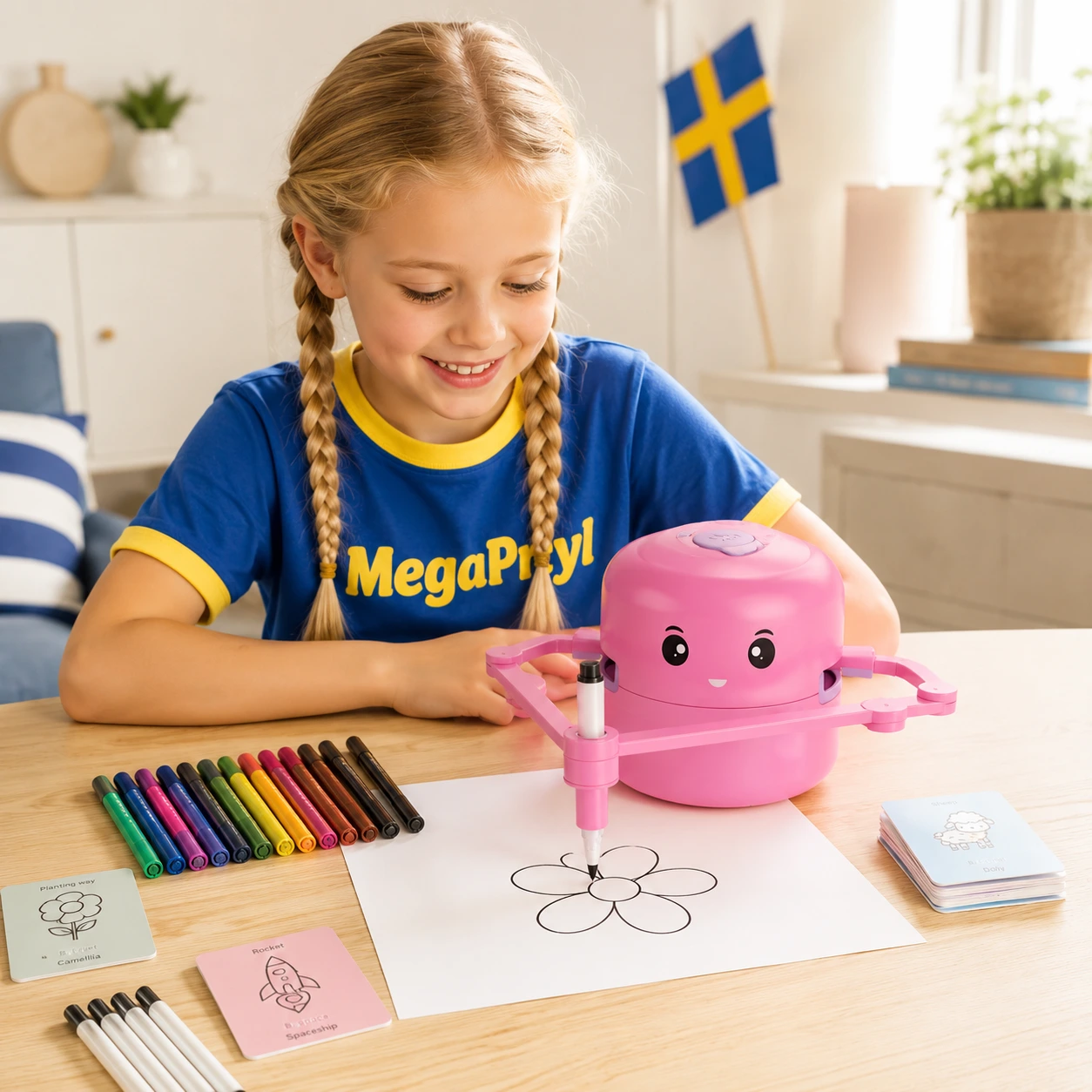 Ritrobot för barn med ritkort och färgpennor