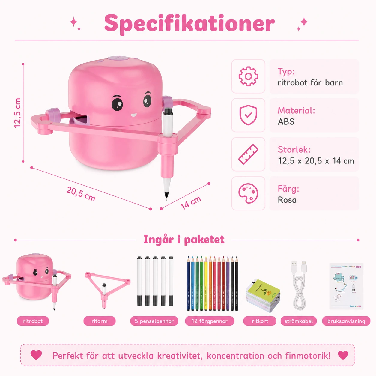 Ritrobot för barn med ritkort och färgpennor