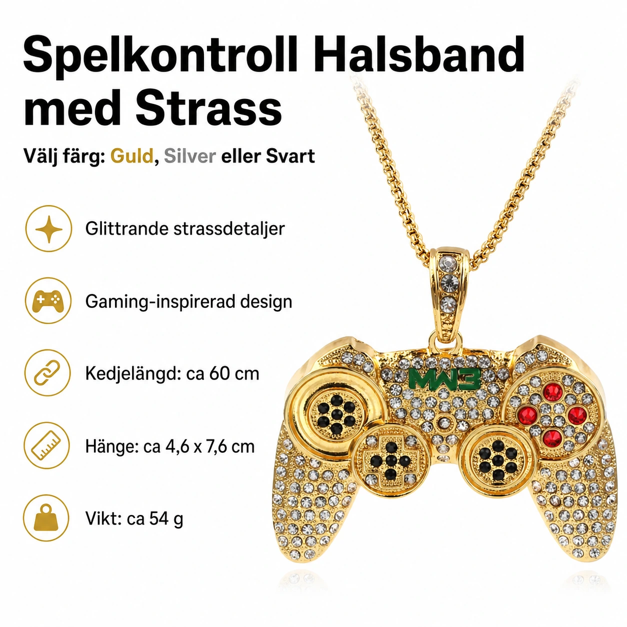 Spelkontroll Halsband med Strass – Välj Färg