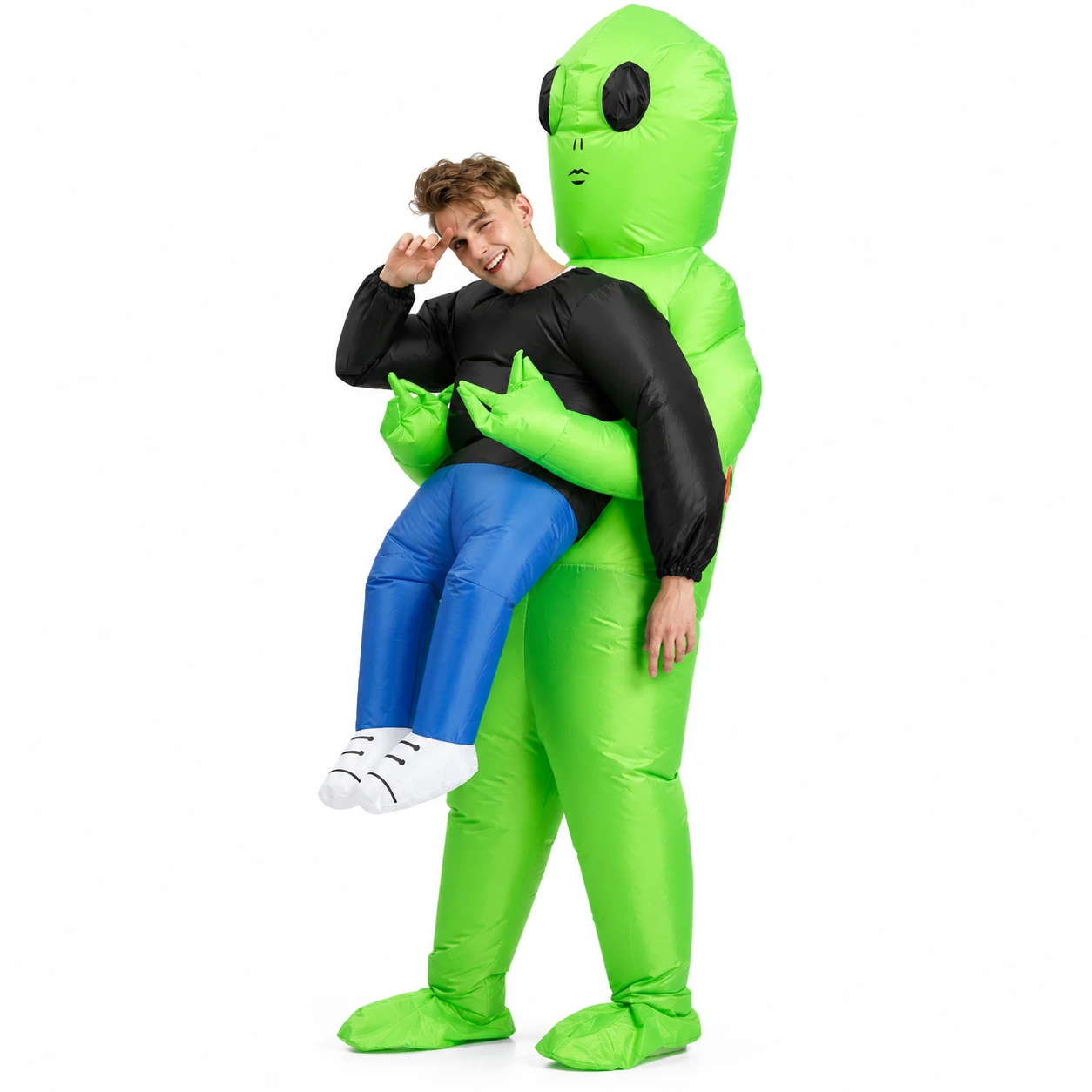 Maskeraddräkt vuxen bärande alien uppblåsbar grön