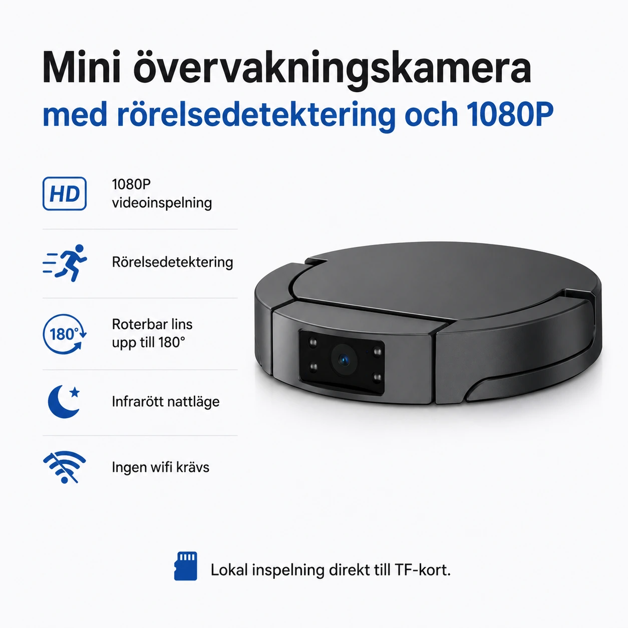 Mini övervakningskamera med rörelsedetektering och 1080P