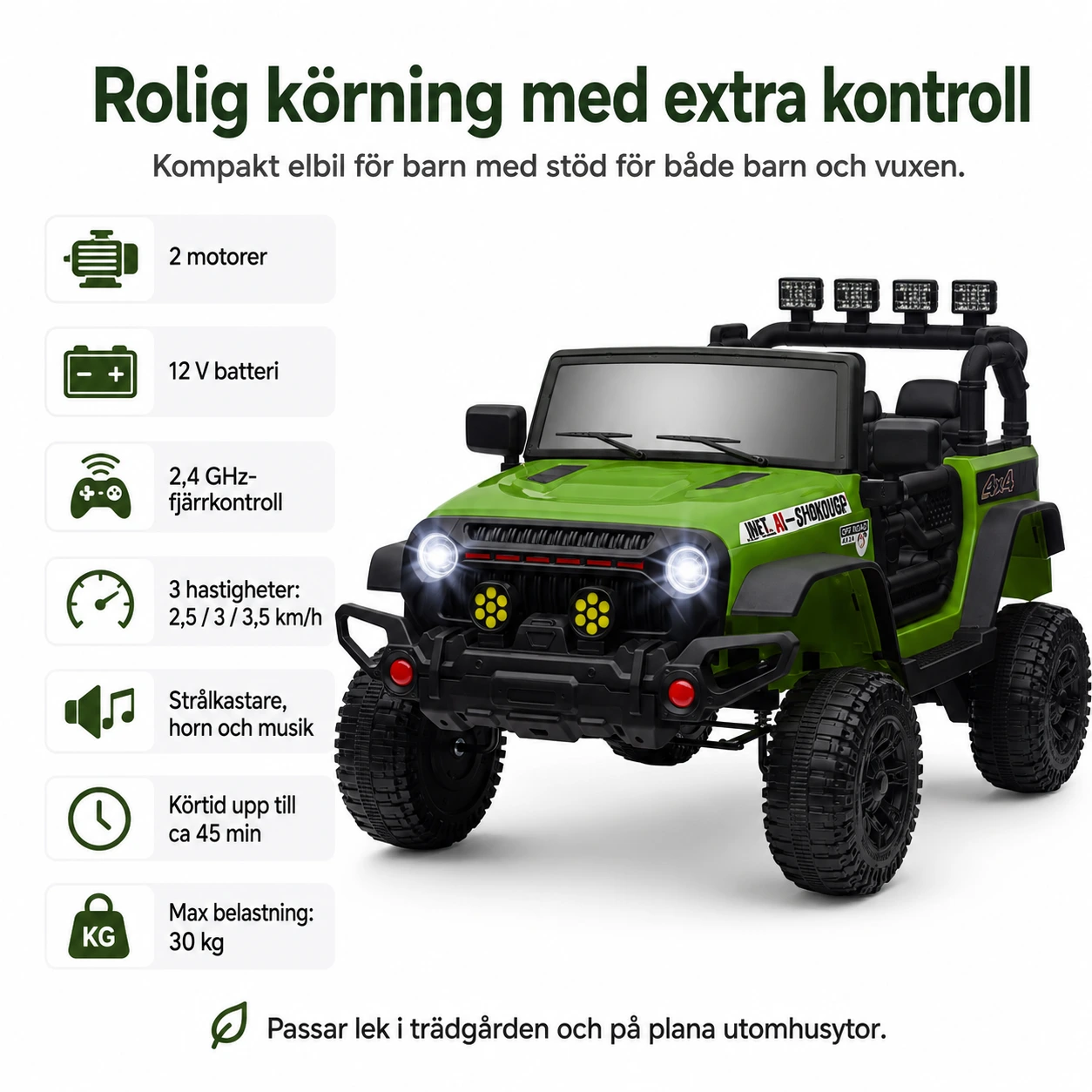 Elbil för barn med fjärrkontroll och 12 V