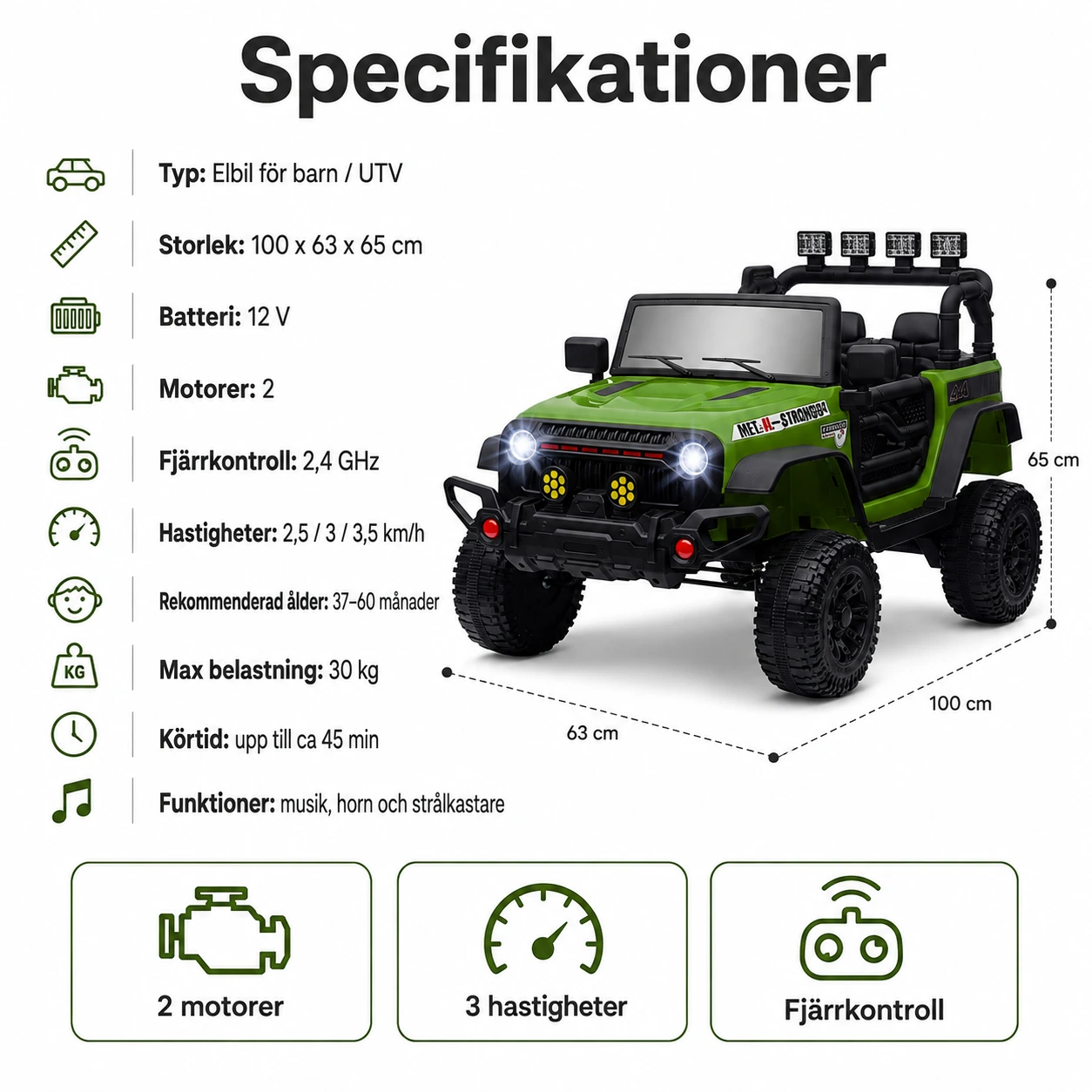 Elbil för barn med fjärrkontroll och 12 V