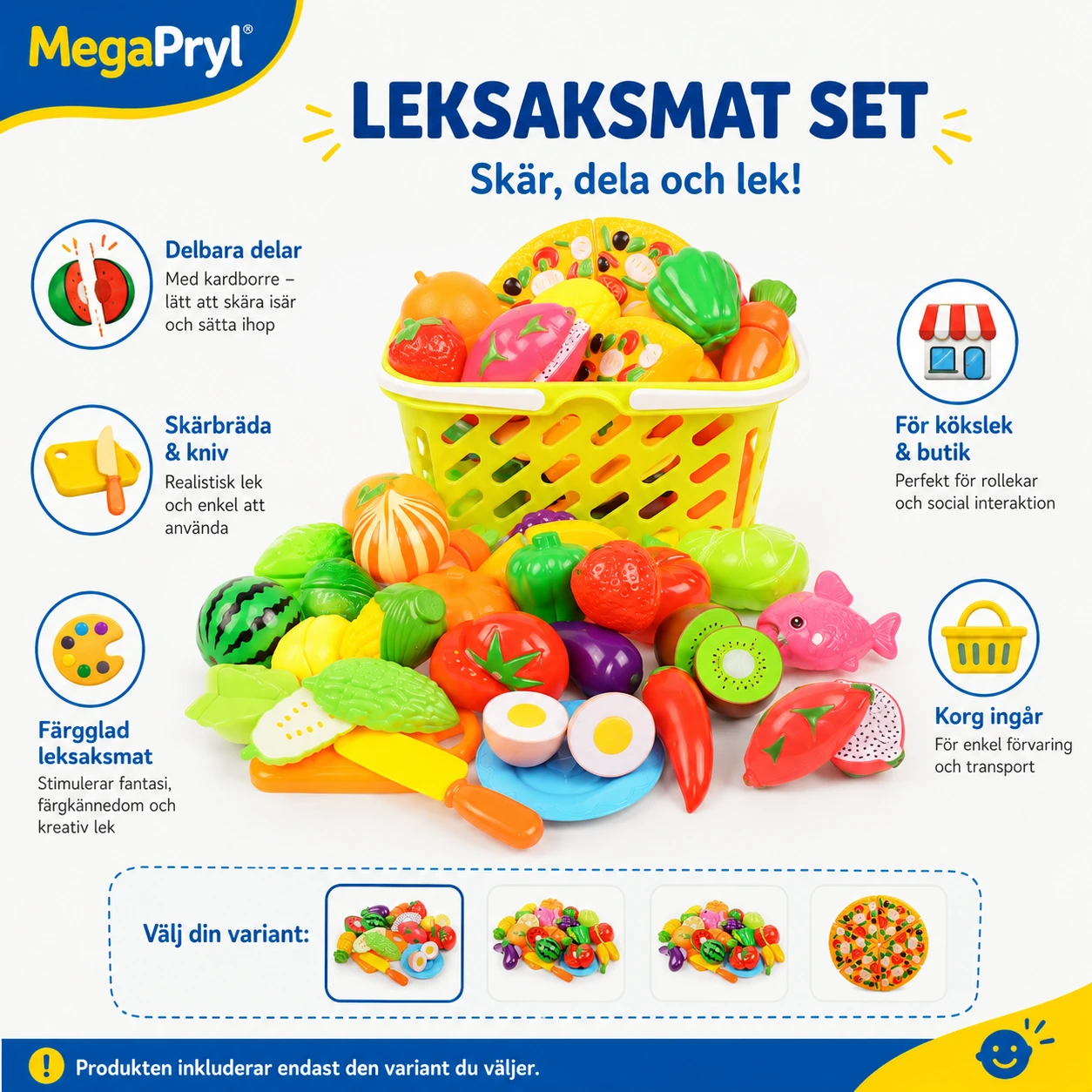 Leksaksmat Frukt och Grönsaker med Skärbräda och Kniv