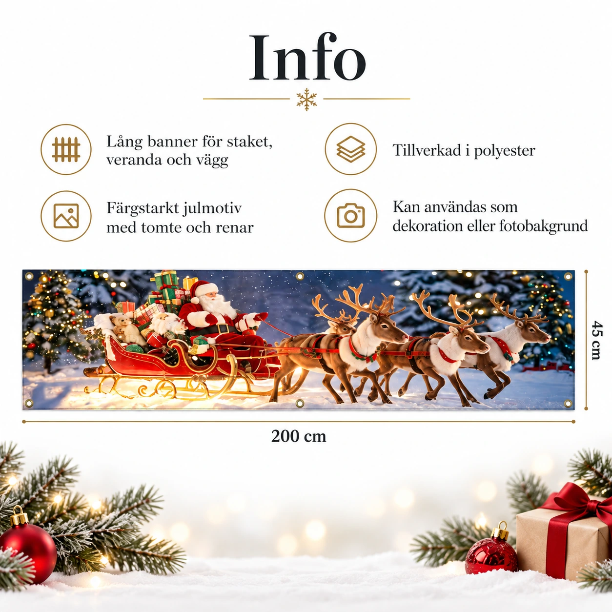 Julbanner för utomhusdekoration 200 x 45 cm