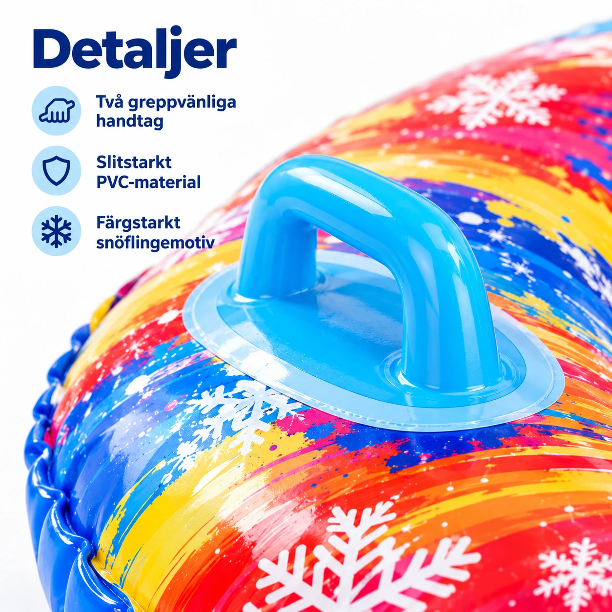 Uppblåsbar snow tube för snölek med handtag, 85 cm