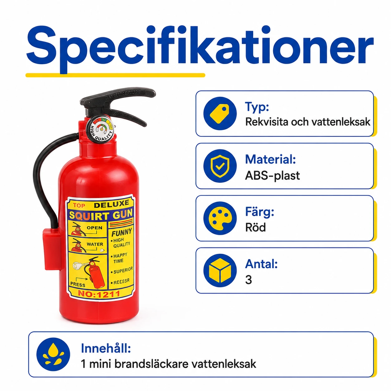 Brandsläckare Mini Vattenpistol för Lek och Bus - 3-Pack