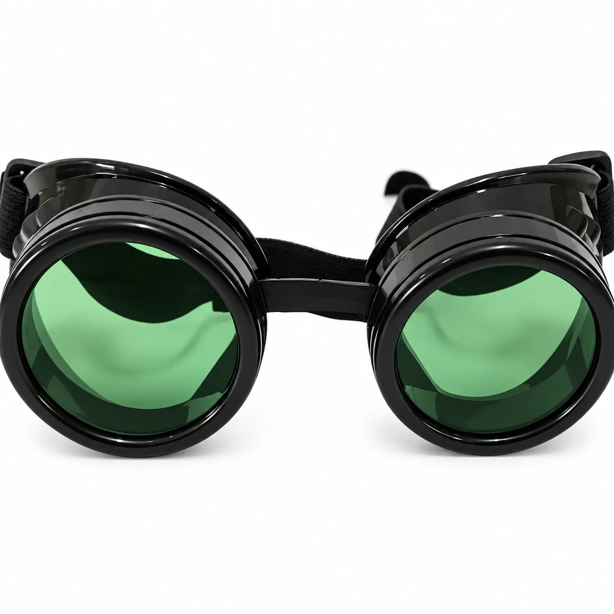 Svarta Steampunk Skyddsglasögon med Gröna Linser